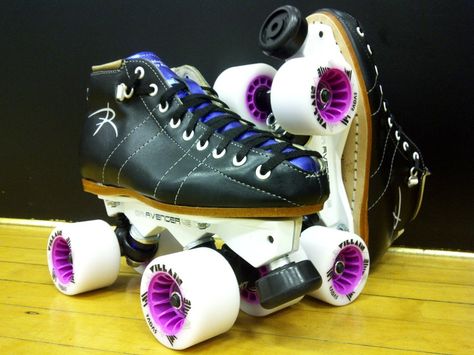 Custom Riedell 495, Black leather boot with Metallic Blue accents, SureGrip Avenger plates - mounted by RollerGirl - Sport Mount, Radar Villain wheels, Moto Deluxe bearings, Carrera stoppers Speed Roller Skates, Roller Derby Skates, Derby Skates, Quad Roller Skates, Speed Skates, Quad Skates, Skate Wheels, Skate Shop, Roller Derby