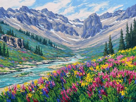 Big Nature Painting, Canvas Painting Landscape Acrylics, Mountains Oil Painting, Mountains Canvas Painting, Oil Painting Of Mountains, Landscape Oil Paintings Horizontal, Landscape Oil Paintings Mountain, Montana Landscape Painting, Laptop Screens