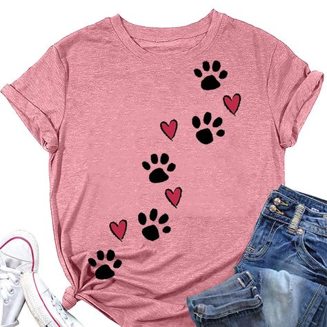 PRICES MAY VARY. ❤Feature of this funny cute dog paws print graphic tee shirts: Exquisite and lovely hot stamping process /Charming Design/Casual& Loose fit/Crewneck/Short Sleeve/Comfy and Soft. ❤Great Gift for Dog lovers: This cute funny dog paws print mom shirts soft and breathable.Full size for every shape of the body. Many colors to choose. It will be needed every day. Really a perfect gift for every dog lovers. ❤High-quality Casual Graphic Tee Tops: This casual crewneck short-sleeved summer Paw Ideas, Mom Graphic Tees, Dog Mom Shirt, Dog Paw Print, Dog Paw, Print Graphic, T Shirt For Women, Tshirt Design, Dog Paws