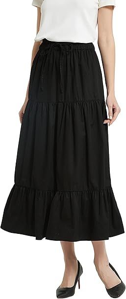 Tronjori Womens A Line Long Midi Denim Skirt Tired Pleated Layers Elastic Waist Front Drawstring, Denim Blue, XX-Large : Amazon.ca: Clothing, Shoes & Accessories Midi Denim Skirt, Long Midi Skirt, Flare Maxi Skirt, Long Midi, Midi Denim, Denim Midi Skirt, Southern Belle, Maxi Skirts, Amazon Women