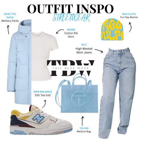 Blue Telfar Bag Outfit, Blue Telfar Bag, Plt Jeans, Telfar Bag Outfit, Baby Blue Outfit, Telfar Bag, Popcorn Gift, Bag Outfit, Ribbed Shirt