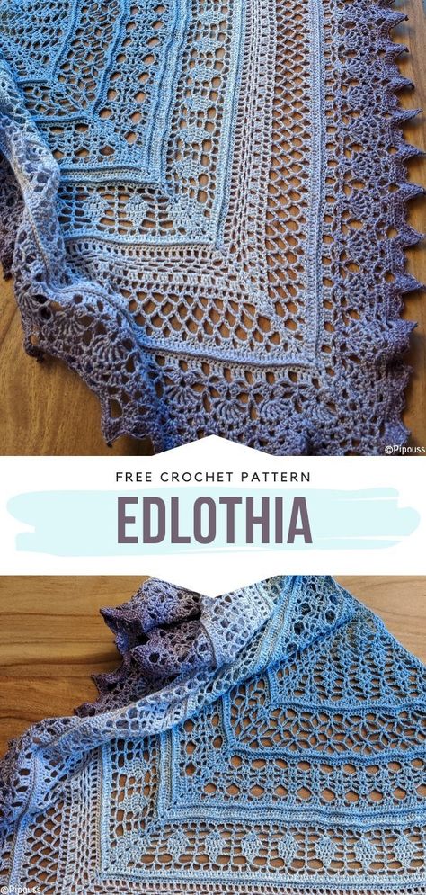 Spring Air Shawls Free Crochet Patterns Edlothia Shawl, Crochet Lace Shawl Pattern Free, Triangle Shawl Crochet Pattern Free, Free Crochet Shawl Patterns, Crochet Triangle Shawl Pattern, One Skein Crochet, Crochet Shawl Free, Crochet Lace Shawl, شال كروشيه