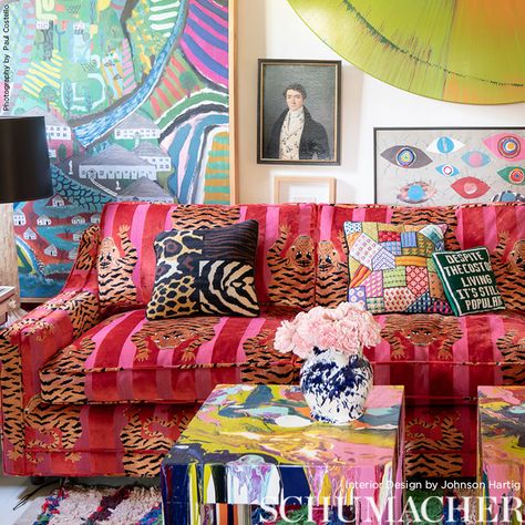 Chinese Tiger Fabric, Maximalist Interior, Maximalist Design, Schumacher Fabric, Up House, Eclectic Home, Eclectic Decor, Pink Fabric, Decoration Design