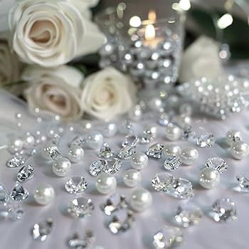 Amazon.com: HappyFiller 250 Pcs 0.8 Inch Clear Diamonds Fake Crystals Acrylic Gems Wedding Table Scatters Gemstones,Vase Fillers,Floral Decor,Bridal Shower Decorations,Home Centerpieces,Candle Display,15 OZ : Home & Kitchen Diamonds And Pearls Bridal Shower Ideas, Diamond And Pearls Party Theme, Diamonds And Pearls Theme, Diamond Wedding Theme, Fake Crystals, Home Centerpieces, Candle Display, Pearl Party, Diamond Decorations