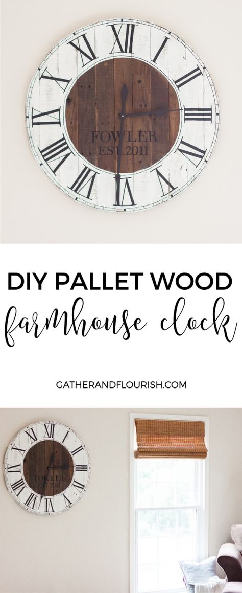 DIY Pallet Wood Farmhouse Clock Farmhouse Clock, Pallet Clock, Farmhouse Clocks, Wood Farmhouse, Pallet Decor, Diy Holz, Wood Pallet Projects, Diy Clock, Diy Pallet Projects