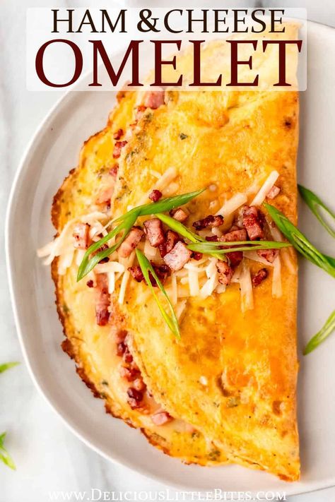 Learn the secret to making the perfect Ham and Cheese omelet. This fancy egg recipe is loaded with savory cheese and diced ham and easier to make than you may think! | #omelet #hamandcheese #hamandcheeseomelet #breakfast #brunch Perfect Ham, Ham And Cheese Omelette, Omlet Recipes, Omelette Recipe Easy, Ham Breakfast, Cheese Omelet, Chili Crisp, Omelets Recipe, Savory Cheese