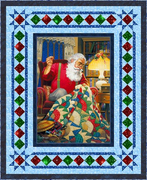 Your Free Quilt Pattern – Quilting Santa | eQuilter Blog Quilt Panel Ideas, Santa Quilt, Wildlife Quilts, Christmas Quilt Blocks, Panel Quilt Patterns, Panel Ideas, Fabric Panel Quilts, Christmas Quilt Patterns, Santa Art