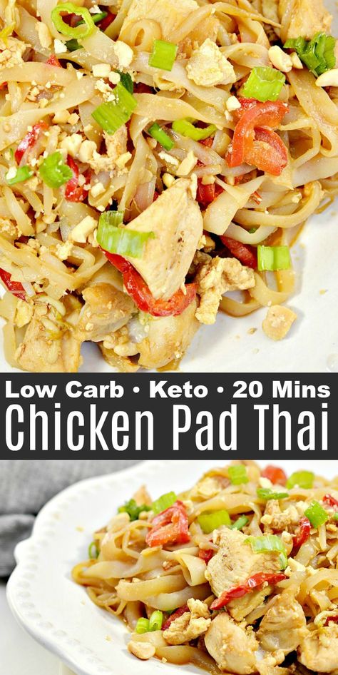 Carb Free Recipes, Low Carb Noodles, Chicken Pad Thai, Pad Thai Noodles, Pad Thai Recipe, Keto Menu, Thai Noodles, Keto Foods, Keto Recipes Dinner