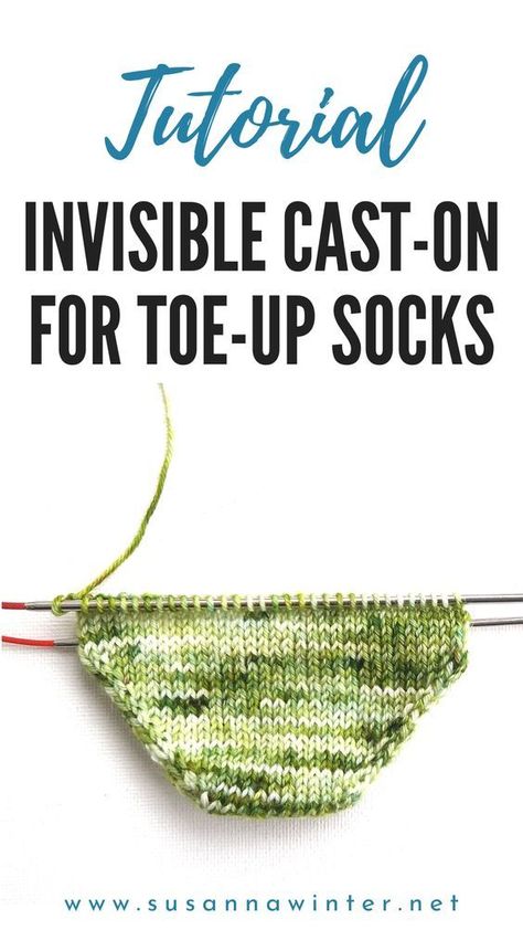 Try the invisible cast-on for toe-up socks with this step-by-step photo tutorial! The invisible cast-on is a type of closed cast-on that can be used on any project that's closed at the bottom, such as pouches, bags, pillow cases, top-down mittens or — what's demonstrated in this post — toe-up socks. The invisible cast-on is quick to do, easy to remember, doesn't result in sloppy first rows, and can also be used for two-at-a-time magic loop knitting. #knitting #knit #caston #toeup #sockknitting Two At A Time Toe Up Socks, Magic Loop Knitting Socks, Toe Up Sock Knitting Patterns, Toe Up Sock Knitting Patterns Free, Sock Yarn Knitting Patterns, Magic Loop Knitting, Toe Up Socks, Knitted Socks Free Pattern, Time Magic