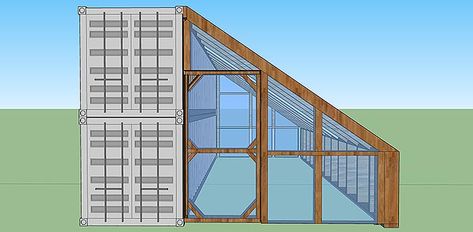 House Plans With Greenhouse, Cabin With Greenhouse, Container Greenhouse, Attached Greenhouse, Shipping Container Ideas, Shipping Container Cabin, Container Home Ideas, Container Cabin, Shipping Container House Plans