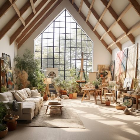 Attic Painting Studio, Pottery Studio Living Room, Art Room Ideas Artist Studios, Art Shed, Art Studio Space, Artist's Loft, Artist Studios, Boho Contemporary, Art Studio Room