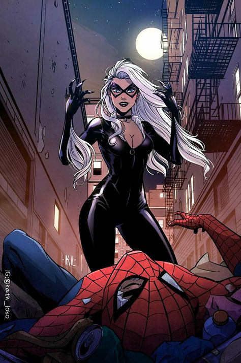 Black Cat Fanart, Cat Fanart, Black Cat Comics, Spiderman Black Cat, Black Cat Marvel, Cat Comics, Black Cat Art, Marvel Spiderman Art, Comics Girls