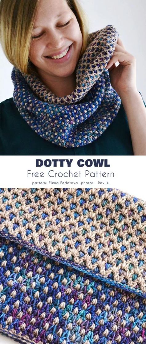 Dotty Cowl Free Crochet Pattern Crochet Star Stitch Cowl, Cowl Patterns, Crochet Cowls, Cowl Crochet, Crochet Scarfs, Easy Knitting Projects, Crochet Blog, Cowl Pattern, Cowl Scarf