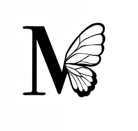 Letter M With Butterfly, M Butterfly Logo, M Tattoo Letter, Letter M Tattoos, Abstract Tattoo Ideas, Abstract Tattoos, M Tattoos, Small Quote Tattoos, Single Line Tattoo