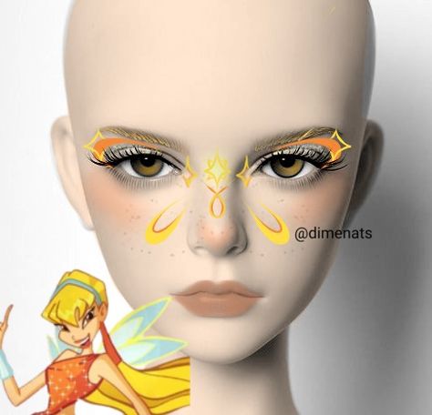 Makeup idea Winx Stella Winx Club Inspired Makeup, Winx Makeup, Stella Makeup, Big Makeup, Stella Winx, Creepy Makeup, Makeup Drawing, Work Makeup, Graphic Eyeliner