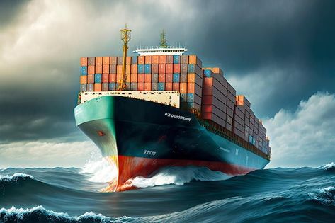 Photo fully containerladen cargo ship sa... | Premium Photo #Freepik #photo #cargo-ship #logistics-export #cargo-shipping #export Cargo Ship Illustration, Ship Sails, Cargo Ships, Sea Port, Sea Captain, Cargo Ship, Photo Montage, Sea Transportation, Cargo Shipping