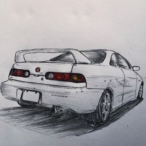 Scatch Drawing Car, Desk Drawing Aesthetic, Back Of Car Drawing, Easy Car Sketch, Jdm Sketch, Honda Drawing, Jdm Drawing, Drawings Of Cars, Car Drawing Sketches