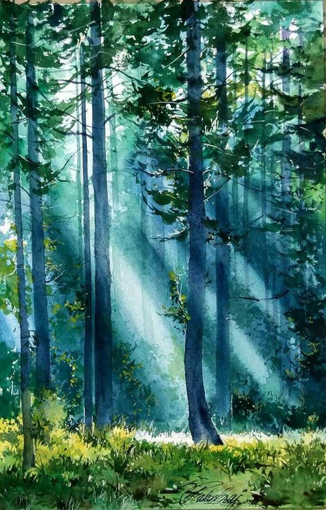 Watercolor Scenery, Watercolor Art Landscape, Watercolour Inspiration, Landscape Art Painting, Watercolor Painting Techniques, Forest Painting, Textured Canvas Art, Watercolor Landscape Paintings, Watercolor Art Lessons