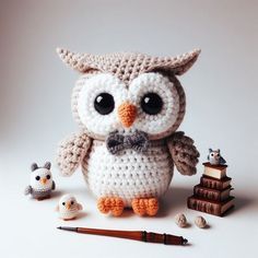 Crochet Wizard Owl Hedwig Amigurumi Pattern Crochet Hedwig Owl Pattern Free, Crochet Wizard, Owl Wizard, Owl Ears, Knit Animals, Hedwig Owl, Harry Potter Owl, Harry Potter Hedwig, Cute And Cuddly