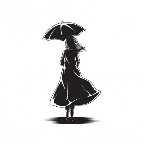 Girl with umbrella view back | Premium Vector #Freepik #vector Girl Holding Umbrella, Holding Umbrella, Playing In The Rain, Girl With Umbrella, Vector Girl, Umbrella Girl, In The Rain, The Rain, Premium Vector