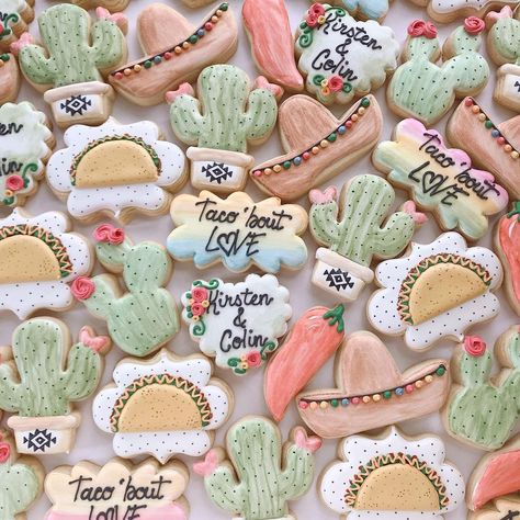 Fiesta Wedding Theme, Engagement Party Cookies, Fiesta Wedding Shower, Taco Bout Love, Pearl Bridal Shower, Wedding Shower Cookies, Engagement Cookies, Cookie Wedding Favors, Fiesta Bridal Shower