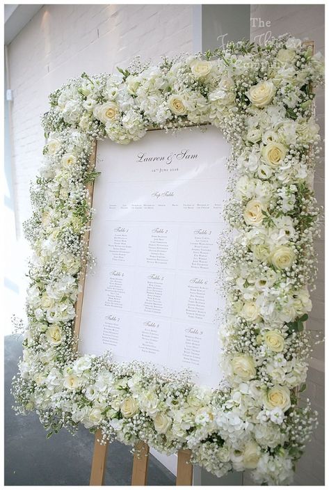 White And Greenery Wedding Theme, Botleys Mansion, Gypsophila Wedding, Wedding Chalkboard Signs, Flower Wall Wedding, Signing Table Wedding, Rustic Wedding Signs, Babies Breath, Wedding Entrance