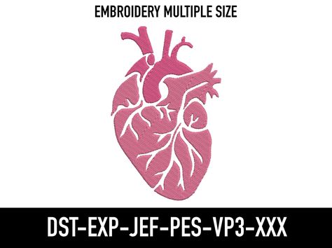 Heart Embroidery Design, Human Heart Anatomy Design, Machine Files Embroidery Patterns, Pes, Jef, Vp3 EMB0068 Anatomy Design, Human Heart Anatomy, Heart Anatomy, Heart Embroidery, Kinds Of Fabric, Human Heart, Vinyl Designs, Embroidery Machine, Embroidery Design