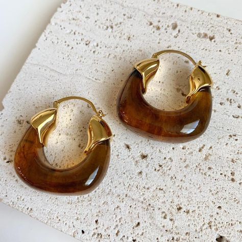 Clear Dark Brown Gold chunky resin hoop earrings... - Depop Resin Hoop Earrings, Jewelry Product Shots, Kitty Items, Antique Jewellery Designs, Product Shots, Chunky Earrings, Light Earrings, Super Good, Hello Kitty Items