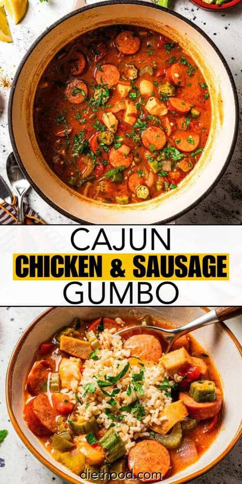 Chicken and sausage gumbo packs BIG Cajun flavor into an easy one-pot dinner! Enjoy this New Orleans-style stew as is, or served over rice. #cajun #gumbo Cajun Alfredo Recipe, Easy Gumbo Recipe, Instant Pot Gumbo, Chicken And Sausage Gumbo Recipe, Cajun Recipes Easy, Cajun Cooking Recipes, Sausage Gumbo Recipe, Cajun Chicken And Sausage, Easy Gumbo