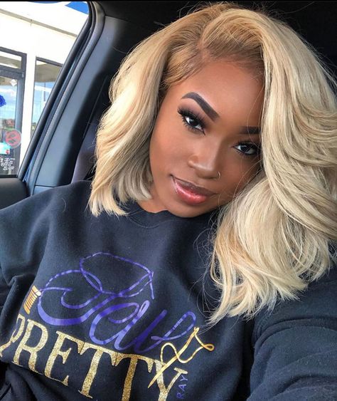 Blonde Bob With Fringe, Lace Hair, Blonde Bobs, Weave Hairstyles, Hair Looks, Bob Hairstyles, Human Hair Wigs, New Hair, A Black