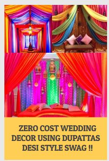 Check out simple and low cost wedding decoration ideas to style your wedding decor using your dupattas /shawls at home. Decoration With Dupatta, Dupatta Decoration Ideas At Home, Wedding Decoration At Home, Diy Stuff To Make, Budget Indian Wedding, Indian Wedding Stage, Bridal Things, Stuff To Make, Pakistan Wedding