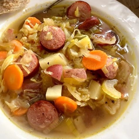 Old-Fashioned Cabbage Soup Cabbage Soup Sausage, Cabbage Recipes With Sausage, Cabbage And Sausage Soup, Beef Onion Soup, Sausage And Cabbage Soup, Soup Sausage, Recipes With Sausage, Soup Pork, Sausage And Cabbage