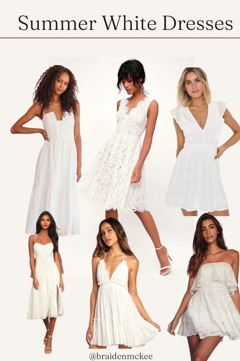 Summer white dress inspo collage Summer White Dresses, White Bridal Shower Dress, Fits Summer, Shower Dress, Bachelorette Party Dress, White Bridal Dresses, Bridal Shower Dress, Style 2023, Shower Dresses