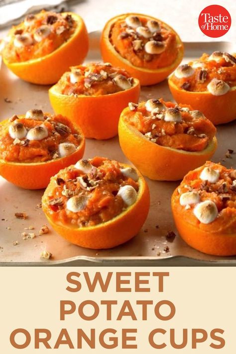 Sugarcreek Ohio, Sweet Potato Souffle, Orange Sweet Potatoes, Orange Cups, Thanksgiving Ideas, Potato Dishes, Sweet Potato Recipes, Paleo Dessert, Taste Of Home