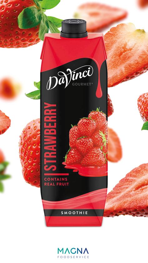 Product of the Day by @MagnaFooduk DaVinci Strawberry Smoothie #wedges #wedgesmurah #piri #pirineus #pirinopolis #wedgeshoes #strawberrysmoothie #smoothiestrawberry #strawberrysmoothies #smoothie #strawberry #smoothiebowls #smoothierecipes #smoothiesaturday Takeaway Packaging, Ice Cream Photography, Fruit Company, Tiny Cooking, Smoothie Straw, Milk Packaging, Juice Branding, Drinks Packaging Design, Juice Packaging