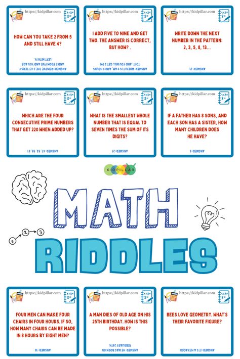 Math Riddles for kids gamify math & are a fun brain workout. Choose from 100 Easy & Hard Math Riddles for Kids, Middle School and Adults. Maths Magazine Ideas, Maths Quiz With Answers, Maths Riddles With Answers, Maths Magazine, Maths Riddles, Kdp Ideas, Riddles For Kids With Answers, Math Riddles With Answers, Math Riddles Brain Teasers