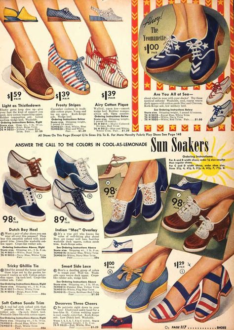 40's Fashion, 1940s Shoes, Sears Catalog, Fur Coat Vintage, Vintage 1950s Dresses, 40s Fashion, Fabric Shoes, Vintage Things, 1940s Dresses