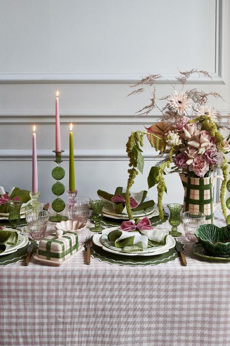 All the Christmas tablescape trends for 2021 | Style | The Sunday Times Pink Table Scape, Gingham Tablescape, Christmas Table Scape, Table Scape Ideas, Statement Vase, Candle Flower, Gingham Tablecloth, My Dream Kitchen, Christmas Tablescape