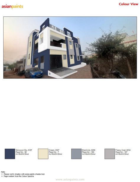 Exterior House Colors Indian Style Asian Paints, Elevation Colour Combination Indian, Colour Building, Textured Wall Paint Designs, Asian Paints Colours, Colorful Bedroom Design, Exterior Color Combinations, Bedroom Colour, Cement Design