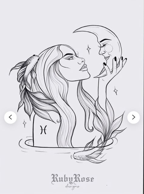 Pisces Tattoo Designs, Pisces Tattoos, Tattoo Outline Drawing, Goddess Tattoo, Zodiac Sign Pisces, Sketch Tattoo Design, Zodiac Tattoos, Girly Tattoos, Tattoo Art Drawings