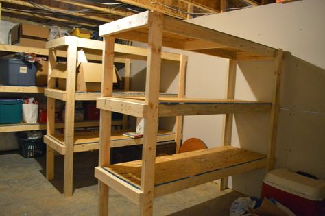 An Unfinished Basement Tour And How We Built Storage Shelves Unfinished Basement Storage, Basement Storage Shelves, Build Shelves, Basement Shelving, Basement Organization, Laundry Room Storage Shelves, Diy Storage Shelves, Room Storage Diy, Basement Laundry Room