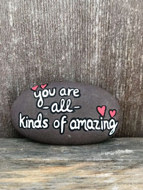 You’re AMAZING rock | Rock decor, Rock painting ideas easy, Rock painting art Funny Painted Rock Sayings, You Rock Quotes, Rock Sayings, Easy Rock Painting, Rock Diy, Rock Quotes, Painting Ideas Easy, Inspirational Rocks, Diy Rock Art