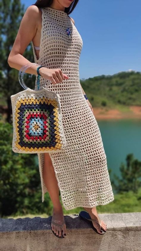 Crochet Beach Wear, Crochet Beach Dress, Crochet Summer Dresses, شال كروشيه, Microcar, Mode Crochet, Crochet Skirts, Crochet Cover Up, Crochet Fashion Patterns