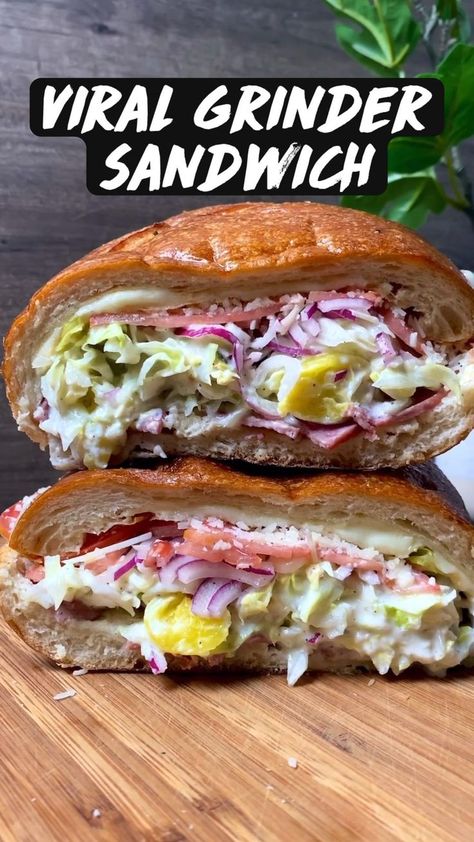 Viral Grinder Sandwich, Grinder Sandwich, Viral Food, Dinner Sandwiches, Videos Cooking, Soup And Sandwich, Food Videos Cooking, Diy Food, Diy Food Recipes