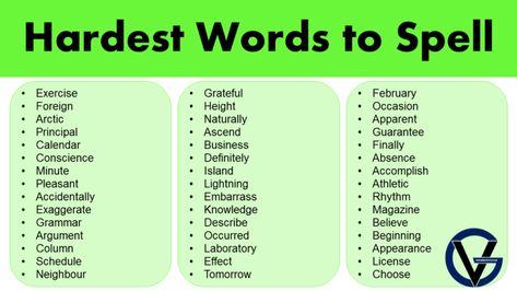 Hard Spelling Words, Hard Words To Spell, Difficult Words, Words To Spell, Hard Words, Spelling Words, English Lessons, English Words, Best Games