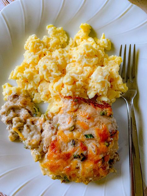 a white plate, with Bob Evans Sausage Gravy Recipe and scrambled eggs #breakfast #eggs #brunch Bob Evans Sausage Gravy Recipe, Bob Evans Sausage Gravy, Biscuit Casserole, Egg Nutrition Facts, Sausage Gravy And Biscuits, Biscuits Casserole, Sausage Gravy Recipe, Scrambled Eggs Recipe, Bob Evans