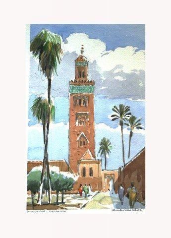 Moroccan Art Painting, Palm Trees Painting, Watercolor Architecture, Moroccan Art, Art Apps, Black Art Painting, Drawing Projects, Watercolor Trees, Cool Art Drawings