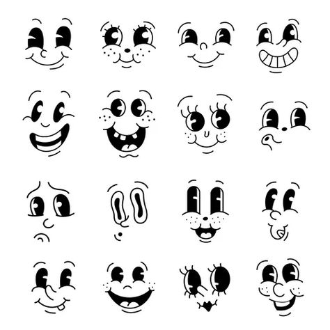 Happy Face Drawing, 30s Cartoon, Cartoon Faces Expressions, Face Doodles, Cartoon Template, Doodle Characters, Drawing Cartoon Faces, Cartoon Style Drawing, Face Illustration