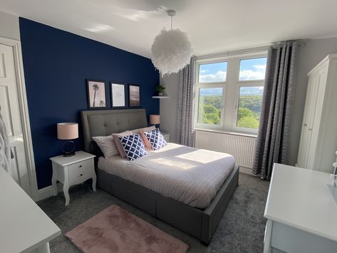 Navy And Dark Grey Bedroom, Dark Blue Grey Bedroom Ideas, Navy Grey And Blush Bedroom, Navy And Grey Bedrooms, Navy Blue Grey And Gold Bedroom, Navy Blue And Blush Bedroom Ideas, Navy Blush Grey Bedroom, Blush Navy Bedroom, Navy Blue And Grey Bedroom Ideas