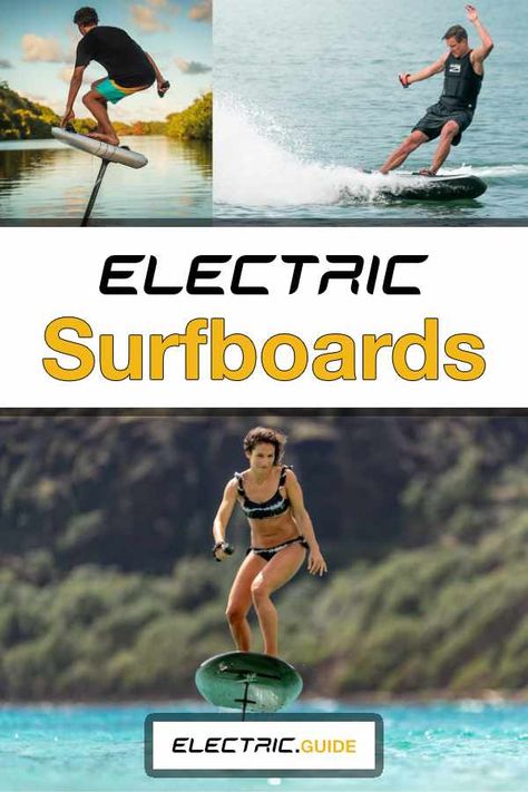 An electric surfboard is a surfboard that is propelled through the water by an onboard electric motor. There are three types of electric surfboards: electric SUPS (eSUP), electric jetboards (esurfboard) and electric hydrofoils (efoil). #electricsurfboards Electric Jet Body Board, Electric Surfboard, Electric Forrest, Electronic Skateboard, Warlock Electric Guitar, Outdoor Exercise, Surf Boards, Surf Board, Outdoor Workouts